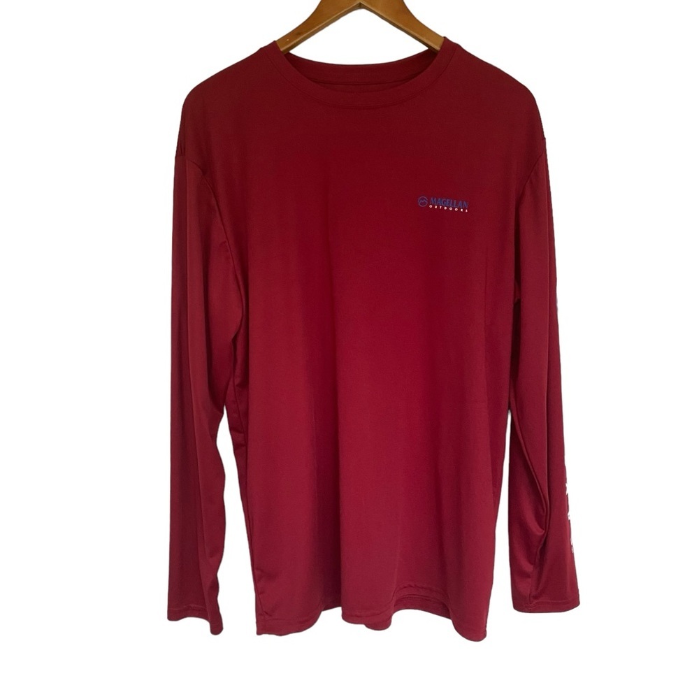 Magellan Performance Moisture Wicking Long Sleeve Logo Fishing Shirt Red Large